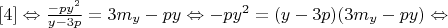 $\eqno[4]\Leftrightarrow \frac{-py^2}{y-3p}=3m_y-py\Leftrightarrow -py^2=(y-3p)(3m_y-py)\Leftrightarrow $
