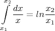 $\displaystyle\int\limits_{x_1}^{x_2}\frac{dx}{x}=ln \frac{x_2}{x_1}$