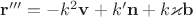 $\mathbf r'''=-k^2\mathbf v+k'\mathbf n+k\varkappa\mathbf b$