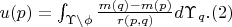 $u(p)=\int_{\Upsilon\backslash \phi} \frac{m(q)-m(p)}{r(p,q)} d\Upsilon_q .    (2)$