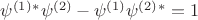 $ \psi^{(1)}^* \psi^{(2)} - \psi^{(1)} \psi^{(2)}^* = 1$