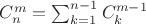 $C^m_n=\sum_{k=1}^{n-1}C^{m-1}_k$