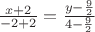 $\frac{{x + 2}} {{ - 2 + 2}} = \frac{{y - \frac 9 2}} {{4 - \frac{9} {2}}} $