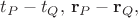 $t_P-t_Q,\,\mathbf{r}_P-\mathbf{r}_Q,$ $t_P-t_Q,\,\mathbf{r}_P-\mathbf{r}_Q,$