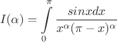 $$ I(\alpha) = \int\limits_{0}^{\pi} \frac {sin{x} dx} {x^\alpha (\pi - x)^\alpha}$$