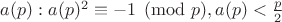 $a(p):a(p)^2 \equiv -1 \pmod p, a(p) < \frac{p}{2}$