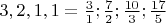 $3,2,1,1=\frac{3}{1};\frac{7}{2};\frac{10}{3};\frac{17}{5}$