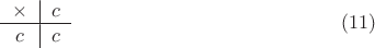 $$\begin{tabular}{1|1}
\times&$c$ \\
\hline
$c$&$c$
\end{tabular}\eqno (11)$$