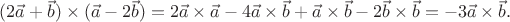 $(2\vec{a} + \vec{b}) \times (\vec{a}-2\vec{b}) = 2\vec{a} \times \vec{a} - 4\vec{a}\times\vec{b} + \vec{a}\times\vec{b} - 2\vec{b} \times \vec{b} = -3\vec{a} \times \vec{b}.$