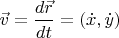 $\vec v=\dfrac{d\vec r}{dt}=(\dot x, \dot y)$