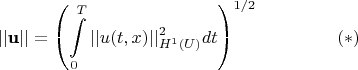 $$|| \textbf u|| = \left (\int\limits_0^T  ||u(t,x)||_{{H^1}(U)}^2 dt \right )^{1/2} \ \ \ \ \ \ \ \ \ \ \ \ \ (*)$$