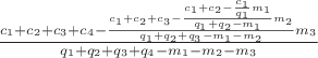 $
\frac{ c_1 + c_2 + c_3 + c_4
	- \frac{ c_1 + c_2 + c_3
		- \frac{ c_1 + c_2
			- \frac{c_1}{q_1}m_1}{q_1+q_2-m_1}m_2
		}{q_1+q_2+q_3-m_1-m_2}m_3
	}{q_1+q_2+q_3+q_4-m_1-m_2-m_3}
$