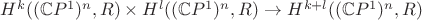 $H^k((\mathbb{C}P^1)^n,R)\times H^l((\mathbb{C}P^1)^n,R)\to H^{k+l}((\mathbb{C}P^1)^n,R)$