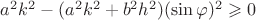 $ a^{2} k^{2} - (a^{2} k^{2} +b^{2} h^{2} ) (\sin\varphi)^{2} \geqslant 0$