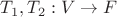 $T_1,T_2:V\rightarrow F$