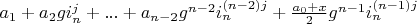 $a_1+a_2 g i_n^j+...+a_{n-2} g^{n-2} i_n^{(n-2) j}+\frac{a_0+x}{2} g^{n-1} i_n^{(n-1) j}$