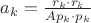 $a_{{k}}={\frac {r_{{k}}\cdot r_{{{\it k}}}}{Ap_{{k}}\cdot p_{{k}}}}$