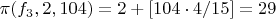 $\pi(f_3,2,104)=2+[104 \cdot 4/15]=29$