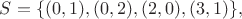 $S=\{(0,1),(0,2),(2,0),(3,1)\},$