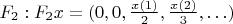 $F_2: F_2x = (0, 0, \frac{x(1)}{2}, \frac{x(2)}{3}, \ldots)$