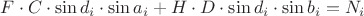 $F\cdot C\cdot\sin d_i\cdot\sin a_i + H\cdot D\cdot\sin d_i\cdot\sin b_i = N_i$