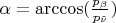 $\alpha=\arccos(\frac{p_{\beta}}{p_{\tilde{\nu}}})$