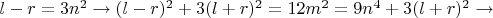 $l-r=3n^2 \rightarrow (l-r)^2+3(l+r)^2=12m^2=9n^4+3(l+r)^2 \rightarrow $