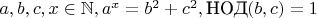 $a, b, c, x \in \mathbb{N}, a^x=b^2+c^2, \text{НОД}(b,c)=1$
