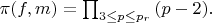 $\pi(f,m)=\prod_{3\leq p \leq p_r}{(p-2)}.$
