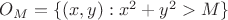 $O_{M} = \{(x,y): x^2 + y^2 > M\}$