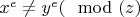 $x^e \neq y^e (\mod (z)$