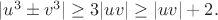 $|u^3 \pm v^3|\geq 3|uv| \geq |uv| + 2.$
