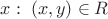 $x:\;(x, y)\in R$