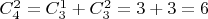$C_4^2=C_3^1 + C_3^2=3+3=6$