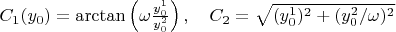 $C_1(y_0)=\arctan{\left(\omega \frac{y^1_0}{y^2_0}}\right),\quad C_2=\sqrt{(y^1_0)^2+(y^2_0/\omega)^2}$