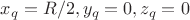 $x_q=R/2, y_q=0, z_q=0$
