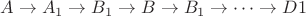 $A\to A_1\to B_1\to B\to B_1 \to\cdots \to D1$