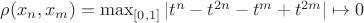 $\rho(x_n,x_m) =\max_{[0,1]}|t^n - t^{2n} - t^m + t^{2m}| \mapsto 0$