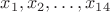 $x_1, x_2, \dots , x_{14}$ $x_1, x_2, \dots , x_{14}$