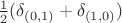 $\frac12(\delta_{(0,1)}+\delta_{(1,0)})$