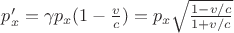 $p_x' = \gamma p_x(1-\frac{v}{c}) = p_x\sqrt\frac{1-v/c}{1+v/c}$