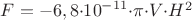 $F = {-6,8{\cdot}{{10}^{-11}}{\cdot}{\pi}{\cdot}V{\cdot}{H^2}}$