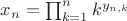 $x_n = \prod_{k=1}^n k^{y_{n,k}}$