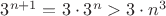 $3^{n+1}=3\cdot3^n>3\cdot n^3$ $3^{n+1}=3\cdot3^n>3\cdot n^3$