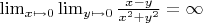 \lim_{x \mapsto 0} \lim_{y \mapsto 0} \frac{x-y}{x^2+y^2}=\infty