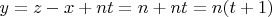 $y=z-x+nt=n+nt=n(t+1)$