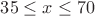 ${35}\le{x}\le{70}$