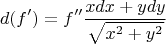 \[
d(f') = f''\frac{{xdx + ydy}}{{\sqrt {x^2  + y^2 } }}
\]