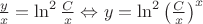 $\frac yx}=\ln^2 {\frac Cx} \Leftrightarrow y=\ln^2 \left({\frac Cx} \right)^x$$