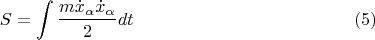 $$S = \int \frac{m \dot x_\alpha \dot x_\alpha}{2} dt \eqno{(5)}$$